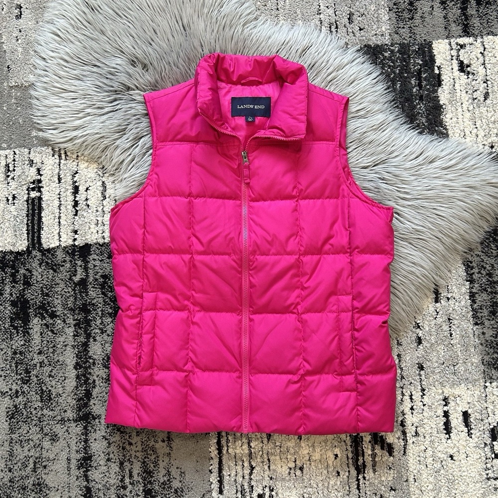 Lands End Women's Pink Puffer Down Vest‎ Size Large (14-16) EUC
